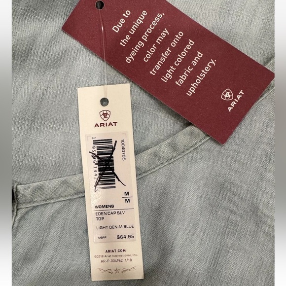 NWT Ariat Western Eden Cap Sleeve Light Blue Top Ruffled Edge SIZE Medium - Picture 7 of 10